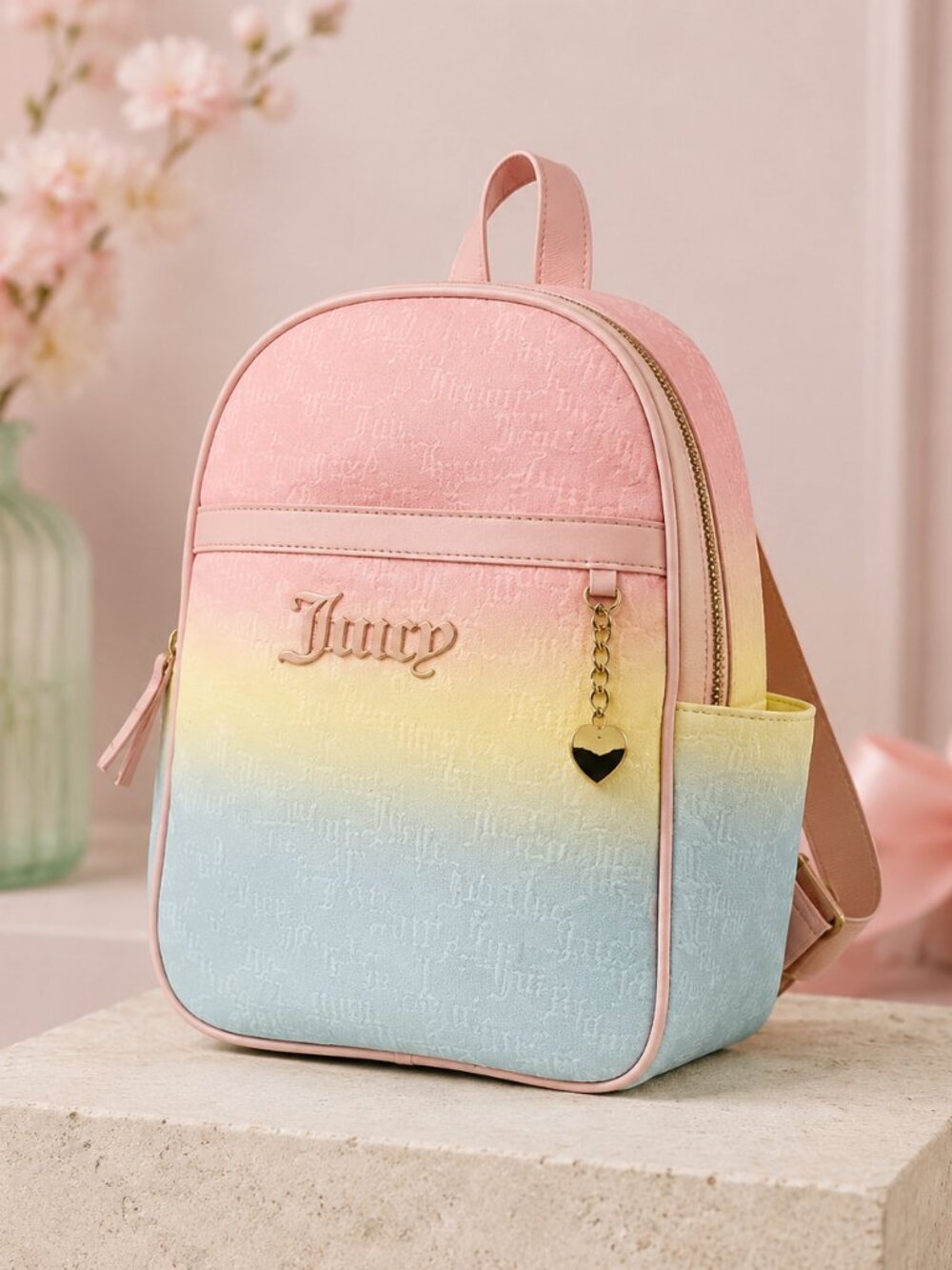 Juicy Couture Diamond Bling Heartless Ombré Backpack Pastel Pink NWT